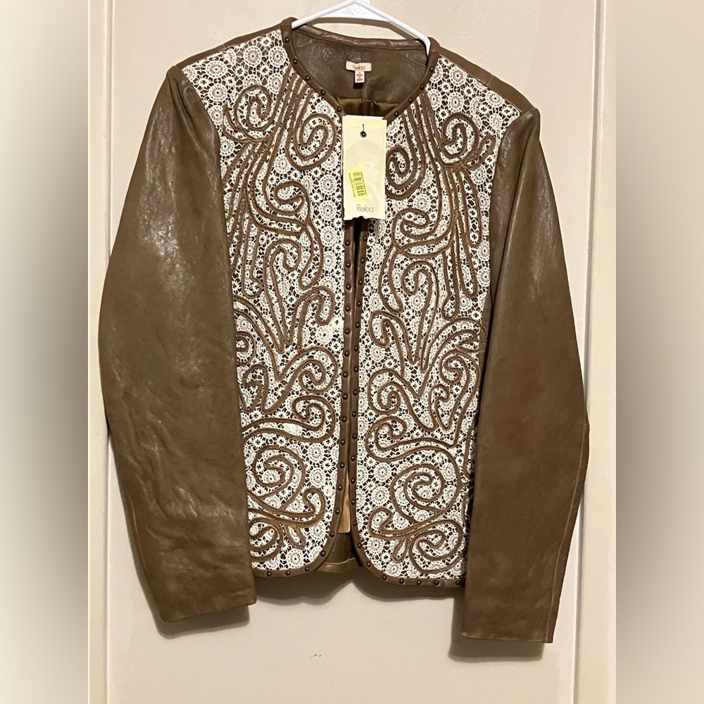 NEW REBA LEATHER JACKET CREAM EMBROIDERY SIZE S